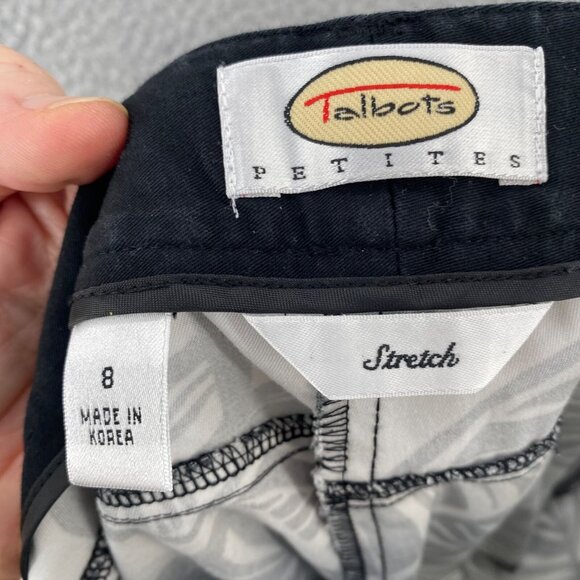 Talbots Pants Womens 8 Petite Black White Fern Floral Stretch Capri Crop Vintage - Picture 6 of 13